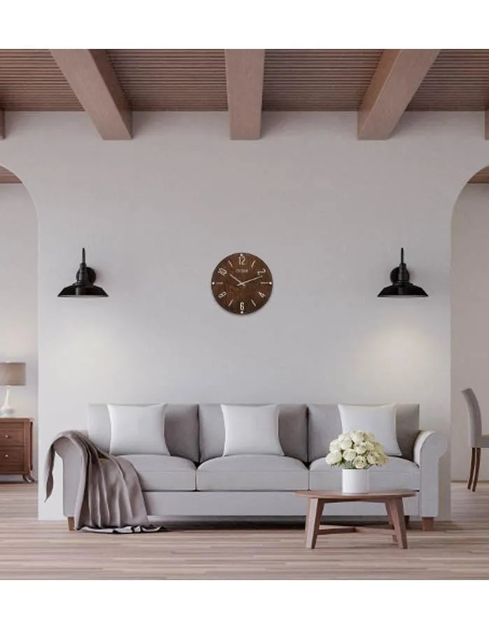 Citizen Gallery Circular Wooden Wall Clock - Dark  Wood - Silver-Tone  Accents
