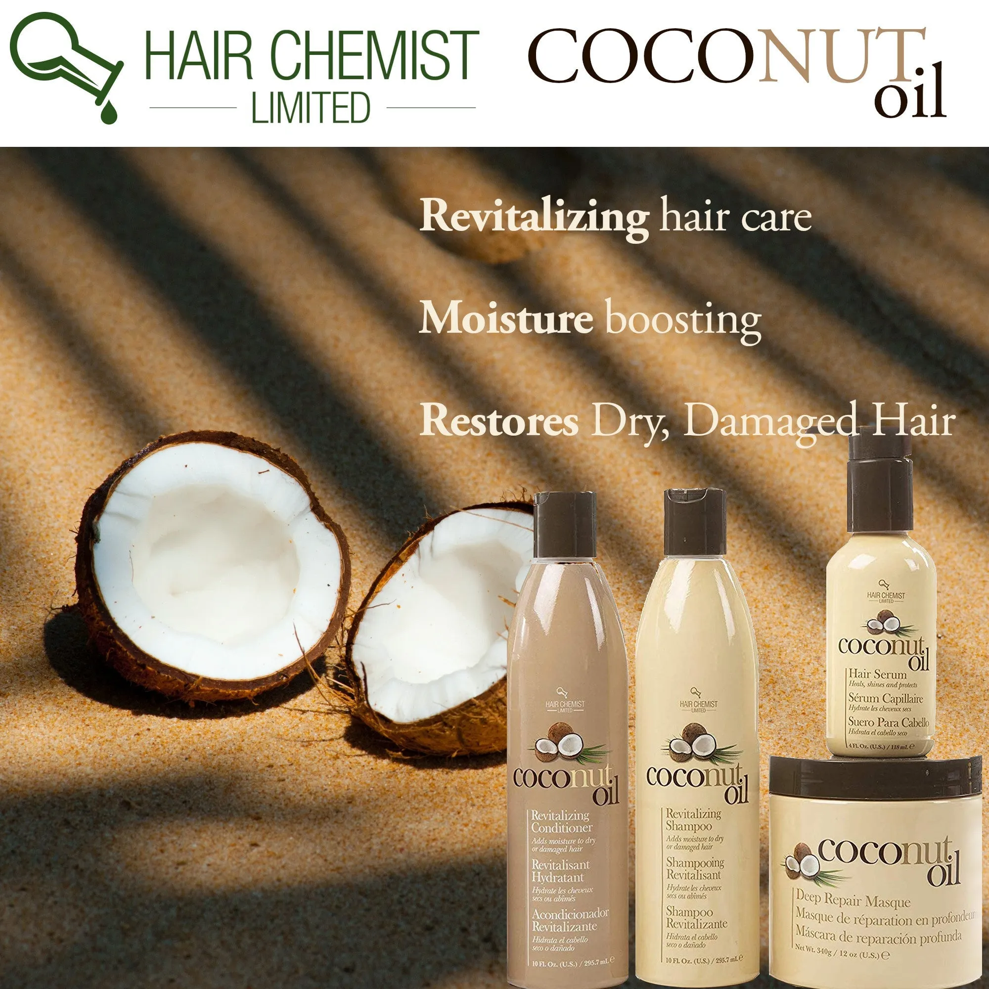 Hair Chemist Coconut Oil Shampoo, Conditioner & Hair Serum 3-PC Set