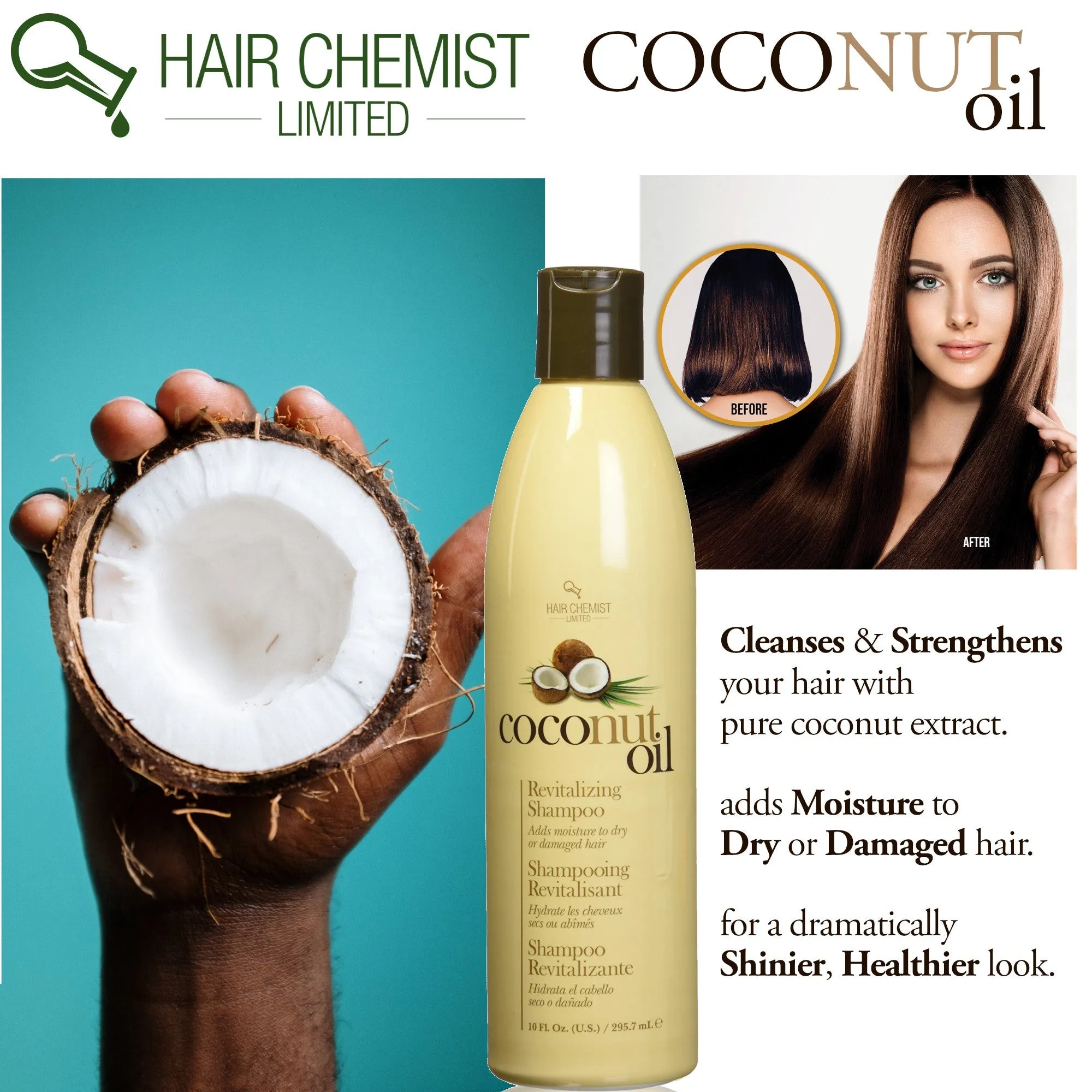 Hair Chemist Coconut Oil Shampoo, Conditioner & Hair Serum 3-PC Set