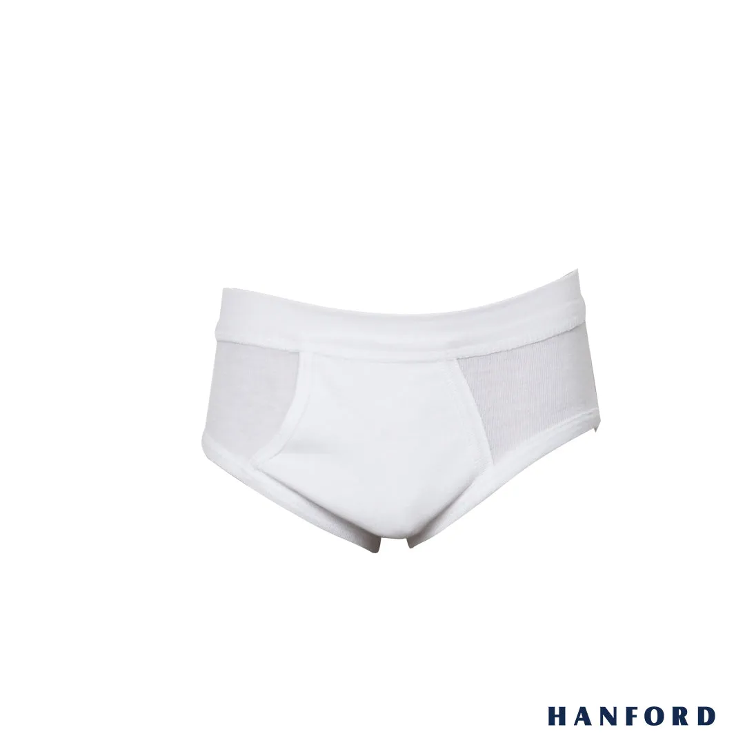 Hanford Kids Premium Ribbed Cotton Comforter Briefs w/ Fly Opening w/ Lycra Waistband - White (3in1 Pack)