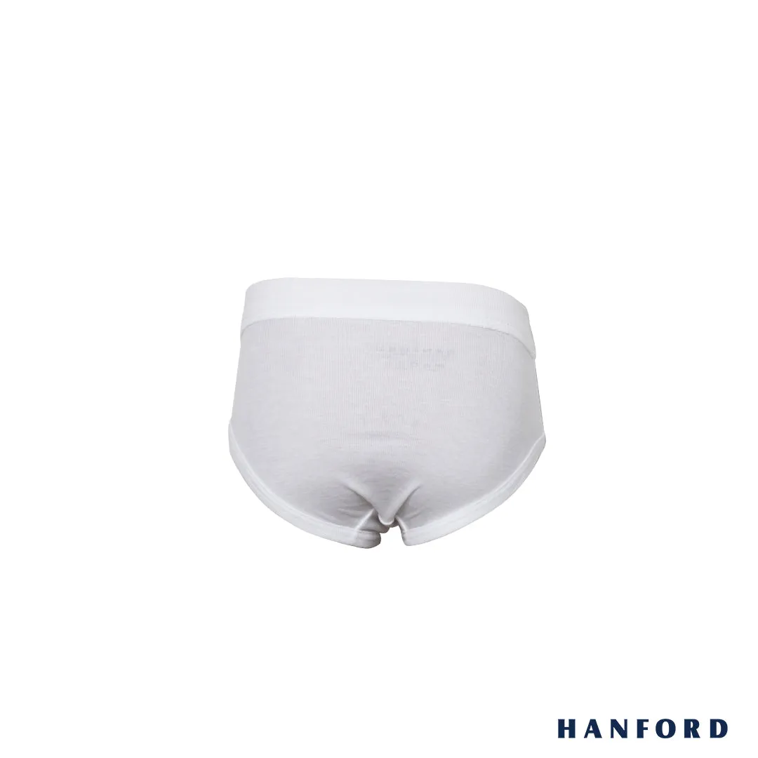 Hanford Kids Premium Ribbed Cotton Comforter Briefs w/ Fly Opening w/ Lycra Waistband - White (3in1 Pack)