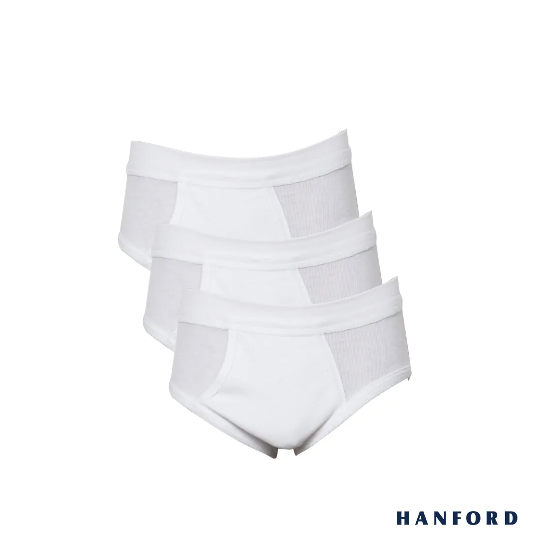 Hanford Kids Premium Ribbed Cotton Comforter Briefs w/ Fly Opening w/ Lycra Waistband - White (3in1 Pack)