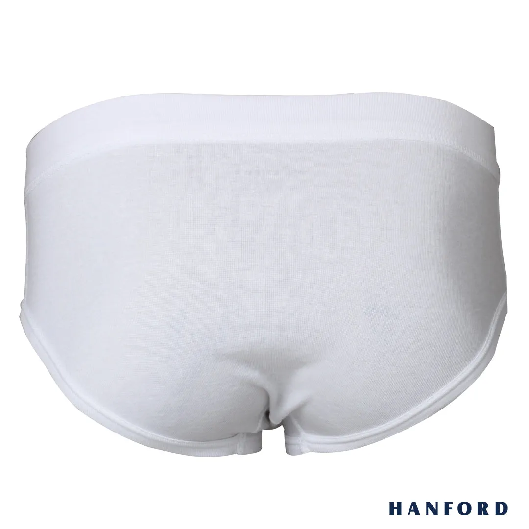 Hanford Men Premium Ribbed Cotton Comforter Briefs w/ Fly Opening w/ Lycra Waistband - White (3in1 Pack)