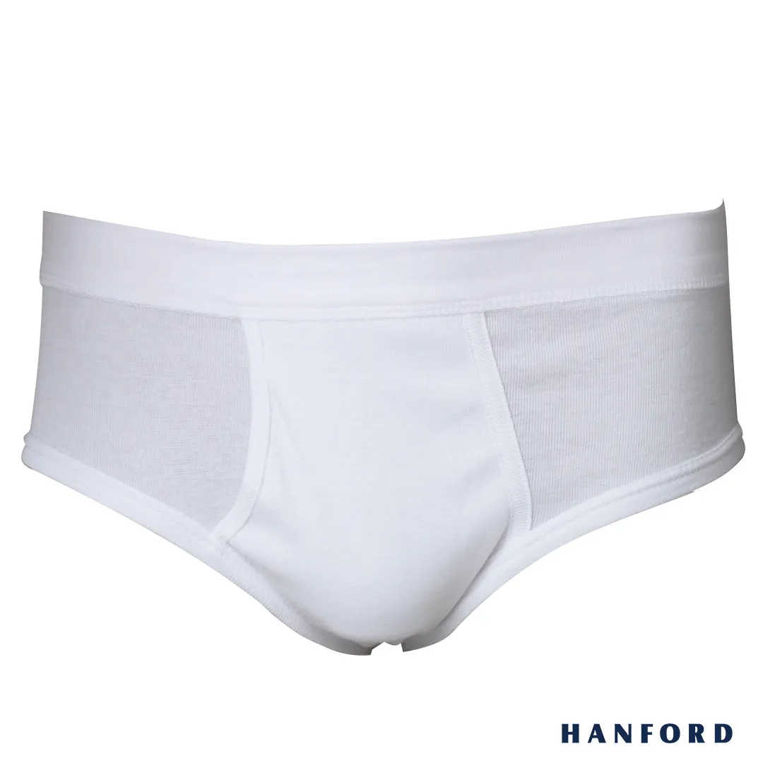 Hanford Men Premium Ribbed Cotton Comforter Briefs w/ Fly Opening w/ Lycra Waistband - White (3in1 Pack)