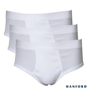 Hanford Men Premium Ribbed Cotton Comforter Briefs w/ Fly Opening w/ Lycra Waistband - White (3in1 Pack)