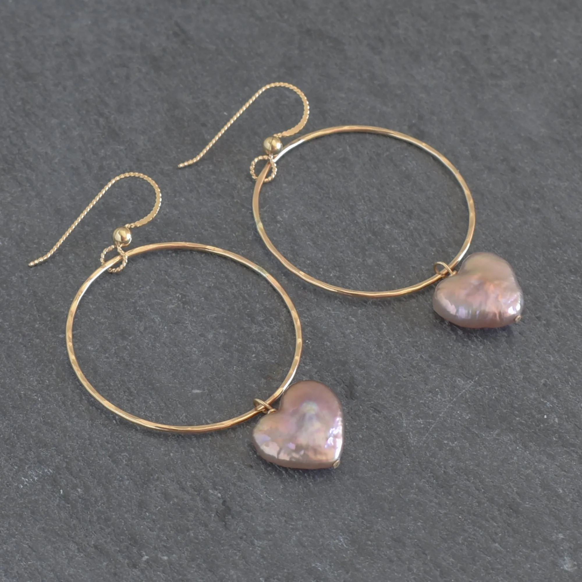 Heart Shape Pearl Large Hoop Earrings