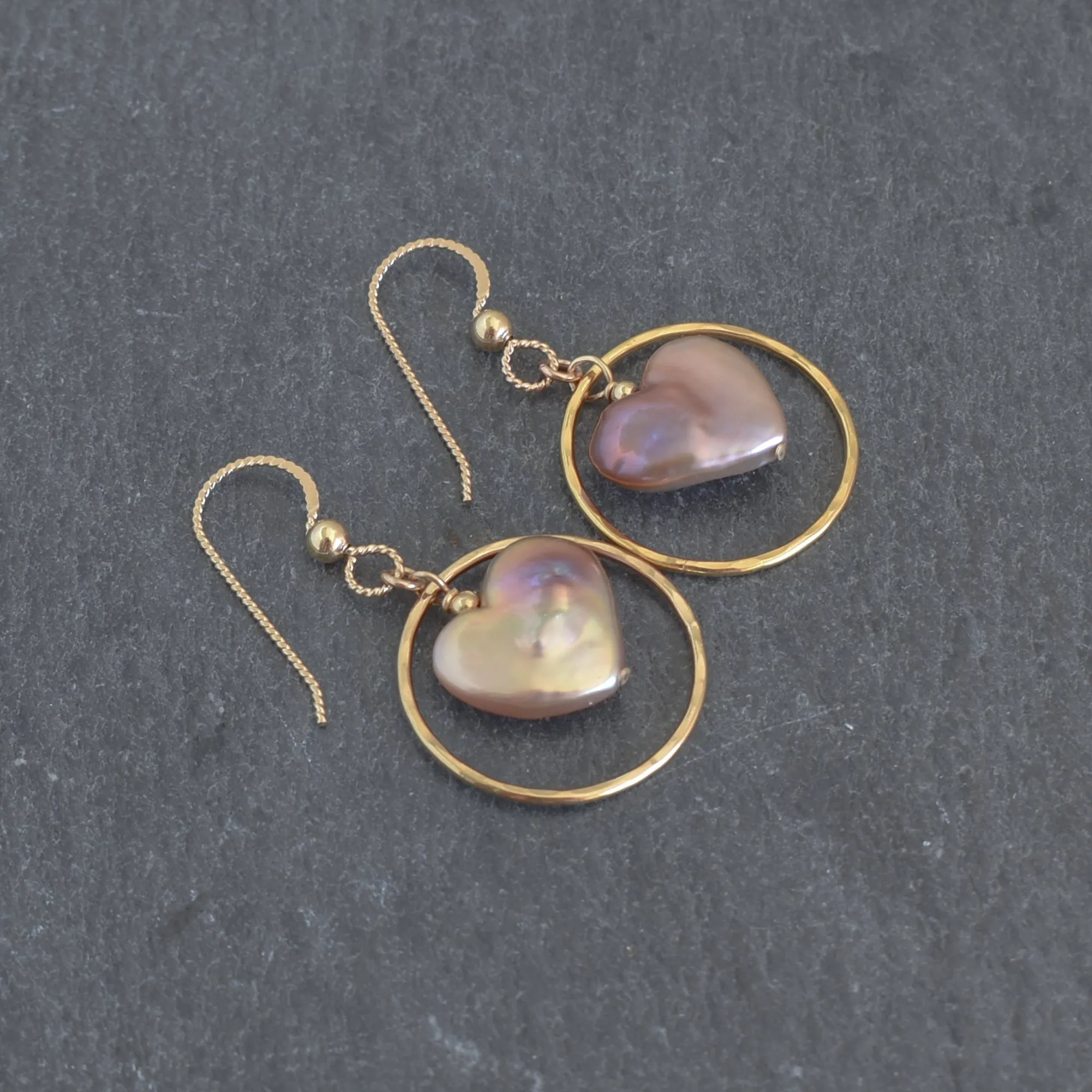Heart Shape Pearl Medium Hoop Earrings