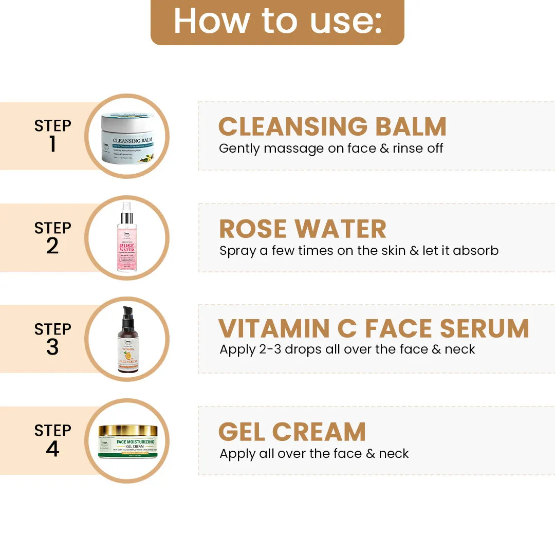 Make Up Removal Kit (Vitamin C Face Serum, Rose water, Face Moisturizing gel cream, Cleansing balm   Get a FREE Pouch)