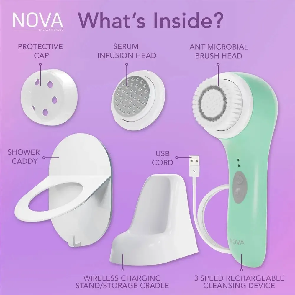 New - Spa Sciences Nova Antimicrobial Sonic Cleansing Brush & Infusion System - Mint