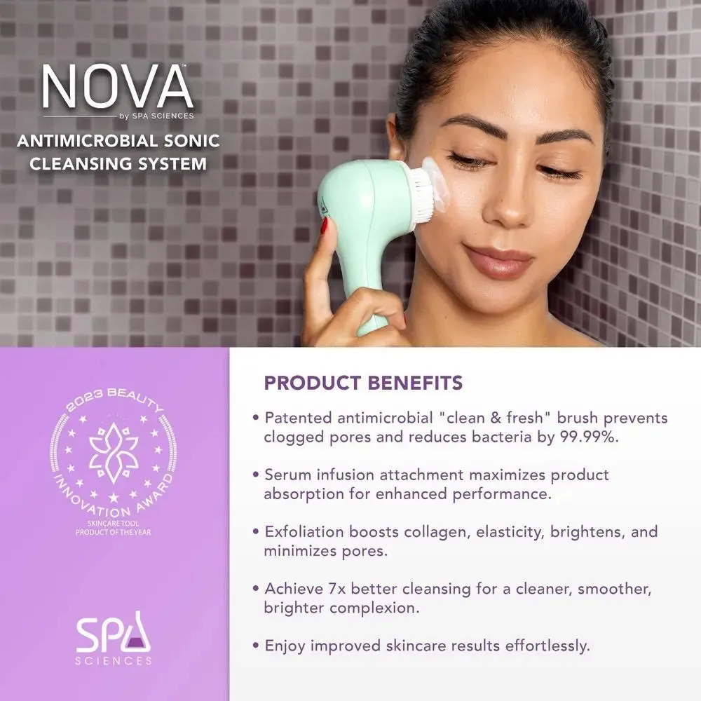 New - Spa Sciences Nova Antimicrobial Sonic Cleansing Brush & Infusion System - Mint