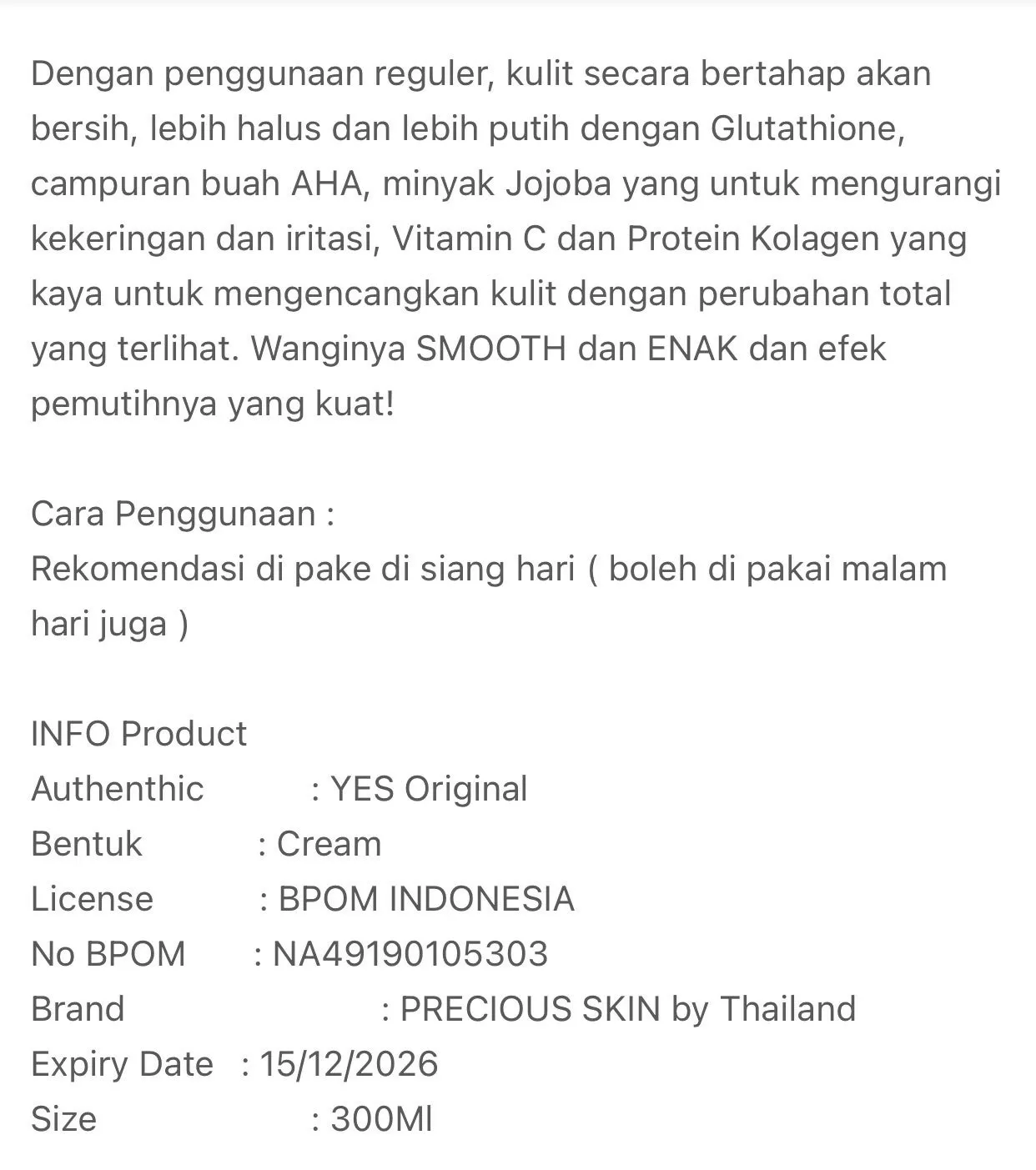 Thailand Extra Pure SPF100 PA   Whitening Handbody / Lotion / Pemutih Badan 300ml