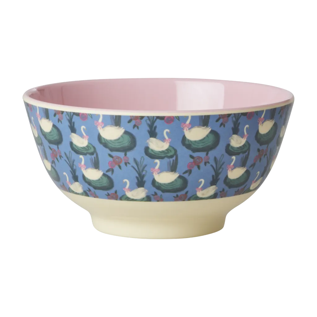 Two Tone Bowl with Swan Lake Print
